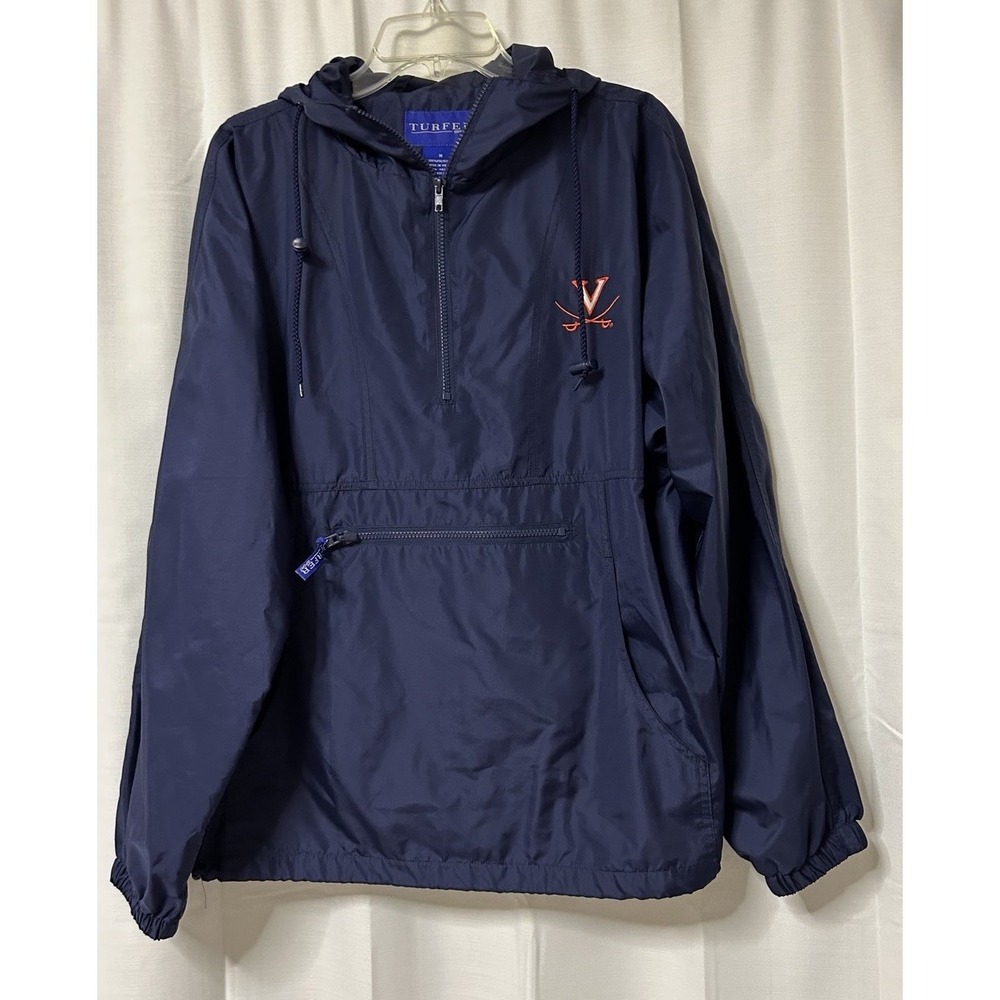 Turfer Sport Mens Pullover Rain Jacket Wind Breaker UVA College M Blue